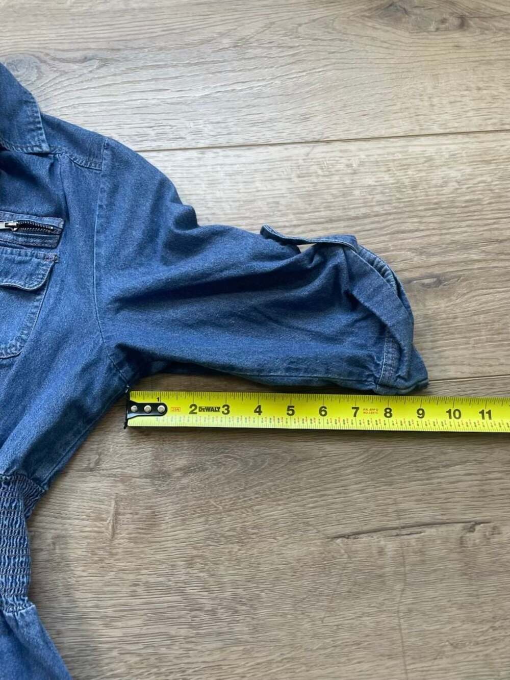J Gee Denim Midi Dress Medium Zip Front Smocked Waist Roll Tab Chambray Blue - Picture 8 of 11